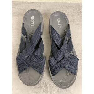 BZees Womens Sandals 7M Fabric Blue Elastic Criss Cross Comfort Wedge